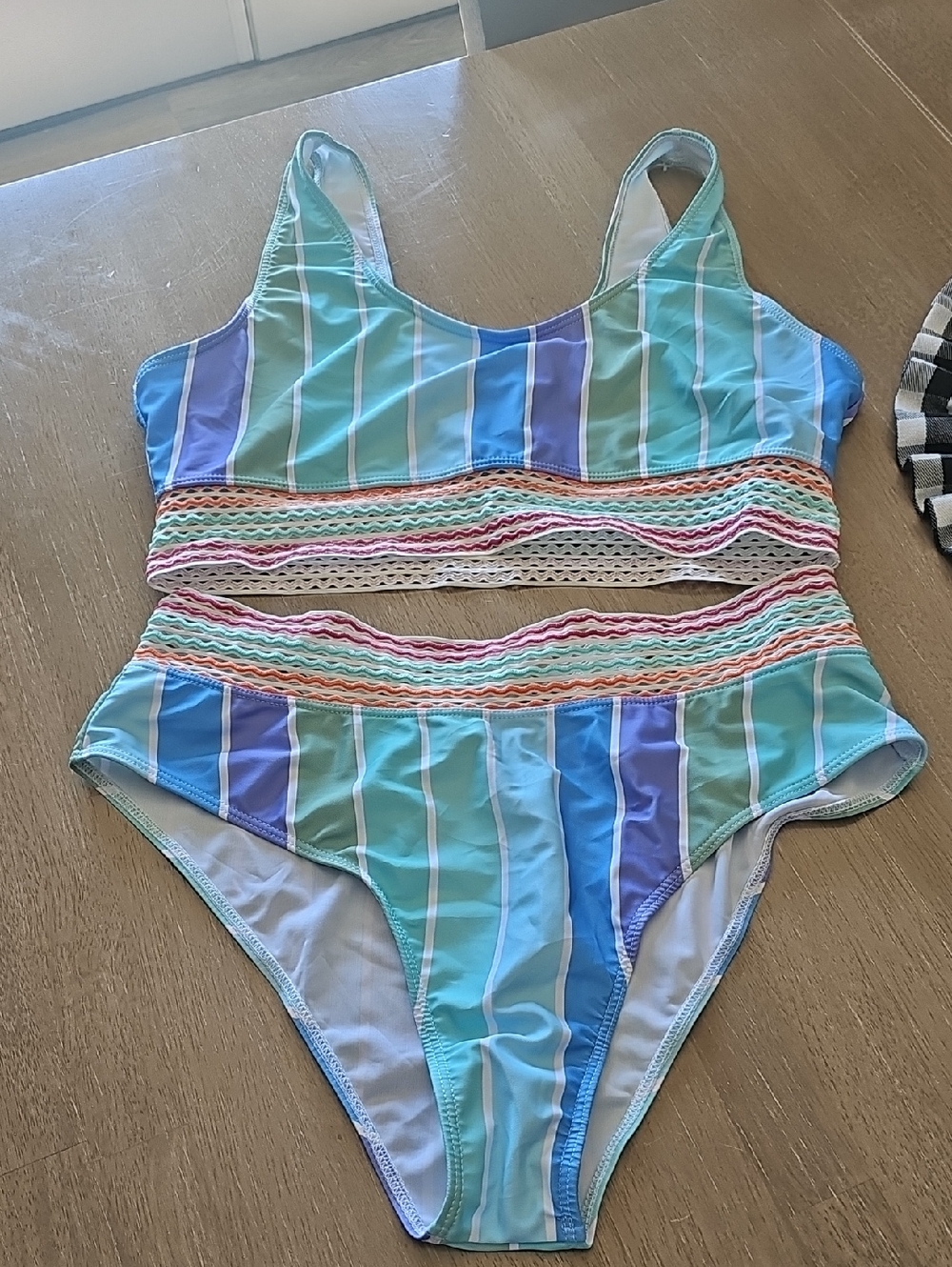 Striped Cutout One-Piece Swimsuit in Aqua, Blue & Green